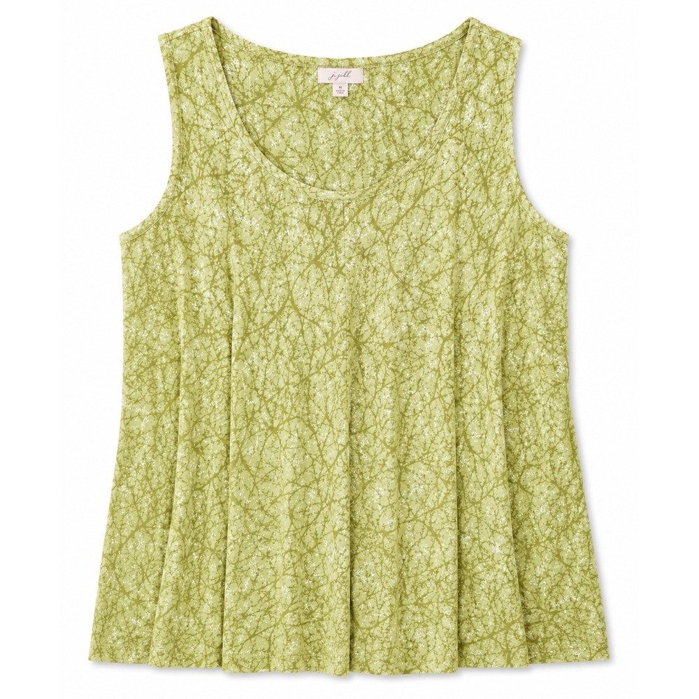 J. Jill Women Green Botanical Rayon Scoop Neck Tank Top Size Women's Small